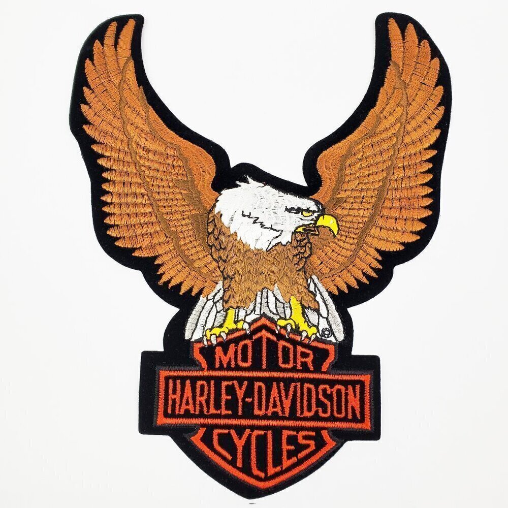Harley Davidson Vintage Patch 90s Eagle Up Wing Bar Shield 8x10" Iron On NOS
